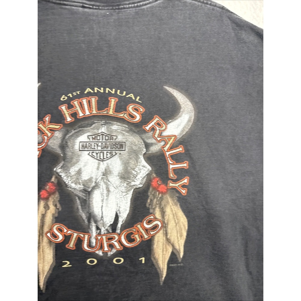 Vintage 2001 Harley-Davidson Sturgis Black Hills Rally T-Shirt XL Black Skulls - Picture 5 of 16